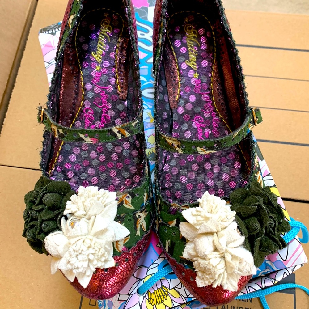 Irregular Choice Red and Green Floral Heels